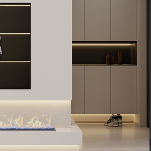 Armoire à chaussures moderne <span class=keywords><strong>sur</strong></span> mesure de grande capacité avec éclairage, design en <span class=keywords><strong>panneaux</strong></span> de bois pour villa, hôtel et salles de sport - Product Image 2