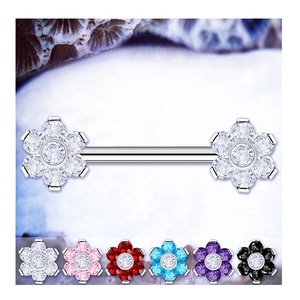 Barre de piercing en titane F136 de qualité implant, anneau de téton en forme de pétale, anti-allergie, couleur durable, bijoux de piercing longue durée - Product Image 2