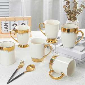 Bắc Âu trắng gốm cốc cà phê với vàng rim <span class=keywords><strong>12oz</strong></span> sứ cà phê trà chén chén gốm cho pha cà phê Cappuccino sô cô la nóng - Product Image 1