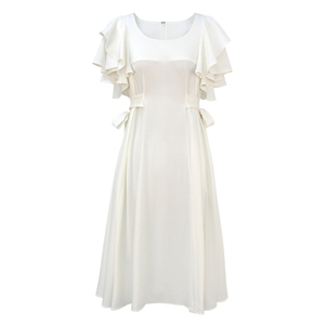 <span class=keywords><strong>Vestido</strong></span> Midi Elegante <span class=keywords><strong>de</strong></span> Verano para Mujer - <span class=keywords><strong>Vestido</strong></span> con Volantes en las Mangas, Cuello Cuadrado, Lazo en la Cintura y Corte Evase - Product Image 1