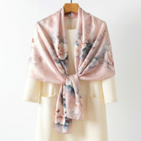 Châle en Soie de Mûrier 100% Satin Personnalisable, Nouvelle Collection Printemps-Été 2026, Grand Imprimé Pivoine, Faible MOQ, Option Boîte Cadeau