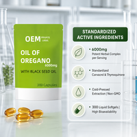 Capsules d'huile d'origan en gélules à marque privée OEM avec huile de nigelle 6000mg, 300 capsules, complément alimentaire naturel faible en glucides