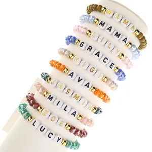 Custom dainty crystal bead bracelet personalized name gold filled bracelet blue eye jewelry gift for women