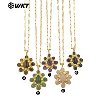 WT-N1528 – colliers en forme de fleur pour femmes, pierres précieuses naturelles en améthyste plaquées or de haute qualité, bijoux uniques, cadeau