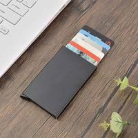 Portefeuille porte-cartes en aluminium fin avec logo personnalisé pour hommes, blocage RFID, minimaliste, en métal, avec système pop-up