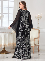 Robe de soirée sirène maxi pour femmes grandes tailles, manches longues, col en V, couleur unie, imprimé floral, broderie de paillettes, fermeture éclair au dos