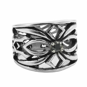 European American Style <b>Titanium</b> Steel Hollow Flower <b>Ring</b> Retro Punk Men's Jewelry Silver White Diamond Casual Geometric Design - Product Image 4