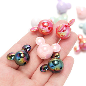 Acrylic Cartoon Mouse Head <b>Beads</b> Solid Color Ab Iridescent Round <b>Beads</b> For Diy Jewelry Making - Product Image 2