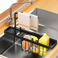 Organisateur de torchons de cuisine extensible sans perçage, support d'égouttage pour serviettes et éponges à poser au-dessus de l'évier
