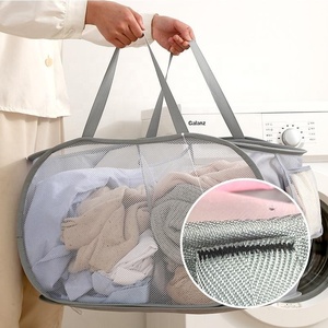 Có thể gập lại vải giặt Hamper có thể gập lại lưới gấp xử lý tiết kiệm không gian phòng tắm Vải giỏ lưu trữ rửa Giỏ túi - Product Image 3