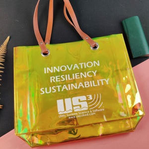 Logo personnalisé épais pvc holographique laser durable réutilisable fourre-tout d'épicerie poignée en nylon sac à provisions en PVC - Product Image 6