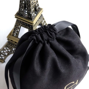Luxury Small Black Microfiber Suede Drawstring Pouch with Gold Foil logo for Jewelry Gift Cosmetic Accessories Packing <b>Dust</b> <b>Bag</b> - Product Image 4