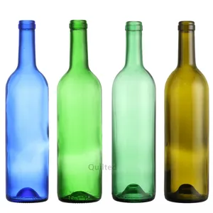 500 מ""ל 750 מ""ל 1000 מ""ל עגול שקוף ירוק כחול ענבר משקאות חריפים זכוכית שקופה בקבוק יין אדום ענבים עם לוגו פקק פקק בהתאמה אישית