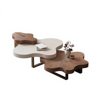 Ensemble de tables basses gigognes 3 pièces en bois, design nuage moderne, finition noyer, entièrement assemblé, pour salon et bureau à domicile