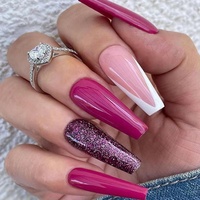 Vente en gros de marque privée couverture complète longue faux conseils ballerine forme de cercueil presse artificielle sur les ongles
