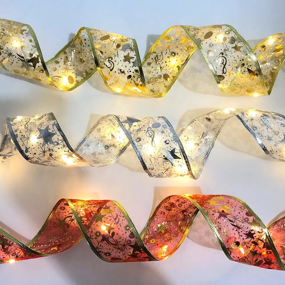 Kerstdecoratie Led Lights Lint Kerstboom Decoraties Diy Bow Striw String Lights Navidad Home Decorations Nieuwjaar