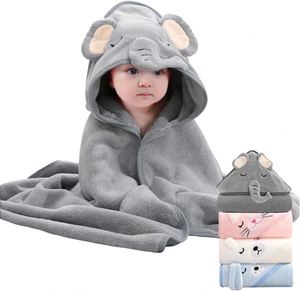 Serviette de Bain à Capuche pour Enfants en Microfibre Corail à Absorption Rapide, Motif Animal de Dessin Animé, Couleur Unie, Utilisation Extérieure pour Bébés et Enfants - Product Image 1