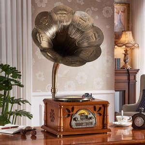 Gramófono Vintage de Fábrica, Tocadiscos de Madera Maciza de 3 Velocidades, Reproductor de Vinilo con Bocina de Cobre, Radio FM BT, Decoración para el Hogar, Audio - Product Image 2