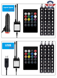 Tira de luces LED RGB para Interior de coche, luz ambiental Dinámica con control remoto por voz, decorativa, USB, RGB - Product Image 5