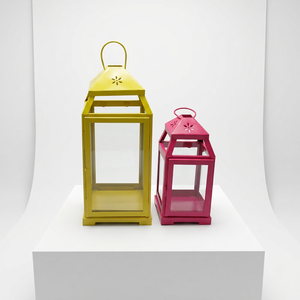 Colorful Lantern Set in Yellow and <b>Pink</b> Decorative Lanterns for Home and Garden Accent Modern and Vibrant Design - Product Image 1