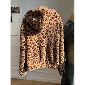 Sudadera con capucha de forro polar con cremallera y estampado de leopardo para mujer, estilo oversize, para otoño, antipilling, manga regular - Product Image 4