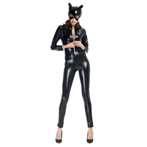 Sexy damesbroek van PU-leer met rits, open kruis, hoge taille, reflecterende spiegelbroek - clubparty, glanzende catsuit legging - Product Image 1