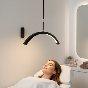Lámpara LED de media luna de 28 pulgadas para salón, luz colgante de techo regulable para pestañas, iluminación de belleza para tatuajes de pestañas, maquillaje, spa y estudio. - Product Image 1