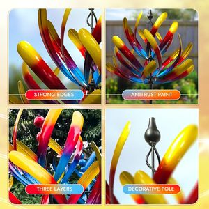 เครื่องปั่นลมโลหะขนาดใหญ่ทนทานหมุนดอกไม้สีสันสดใสสำหรับตกแต่งสวนในสวนคริสต์มาสและเป็นของขวัญ - Product Image 3
