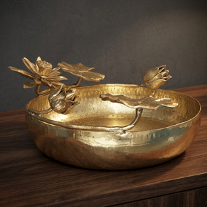 Assiette décorative en métal orientale faite à la main avec un motif de fleur de lotus, plat rond pour cadeaux - Product Image 4