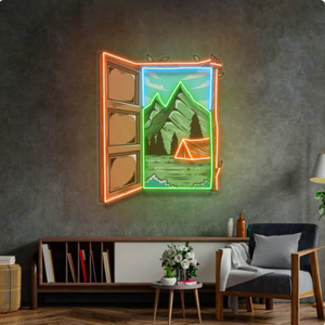 Enseigne lumineuse néon montagne personnalisée impression UV <span class=keywords><strong>camping</strong></span> sur les collines néon bureau maison Art décoration murale enseigne lumineuse - Product Image 5