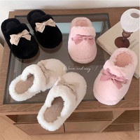 Chaussons moelleux pour femmes, mode 2024, fourrure chaude, intérieur rembourré, hiver, chaussons de maison pour femmes, nœud