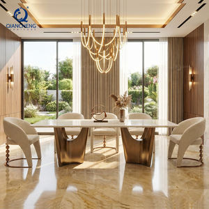 Juego de Comedor de Lujo de China Foshan para 6 y 8 Personas con Mesa Moderna de Mármol y Acero Inoxidable y Sillas de Alta Gama - Product Image 2