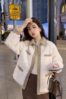 Nouvelle mode : Manteau d'hiver en laine pour femme, chaud et épais, cardigan à boutons, veste décontractée en polaire avec fourrure de laine d'agneau