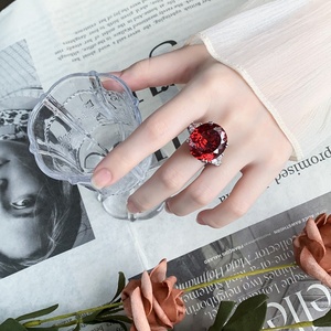 Wholesale High Quality Jewelry Eco-friendly Copper 18*20mm Red Corundum Zircon Large Stone <b>Rings</b> for Women Statement Style - Product Image 5