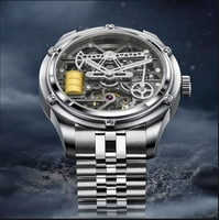 Montre mécanique automatique de luxe pour hommes, mouvement squelette, couleur acier, vente en gros de montres de mode pour hommes