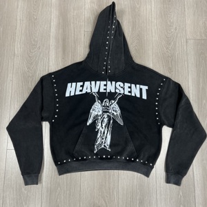 定制法式毛圈布 500 克/平方米 复古酸洗 DTG 印花水钻水晶宽松版型男士连帽衫 - Product Image 1