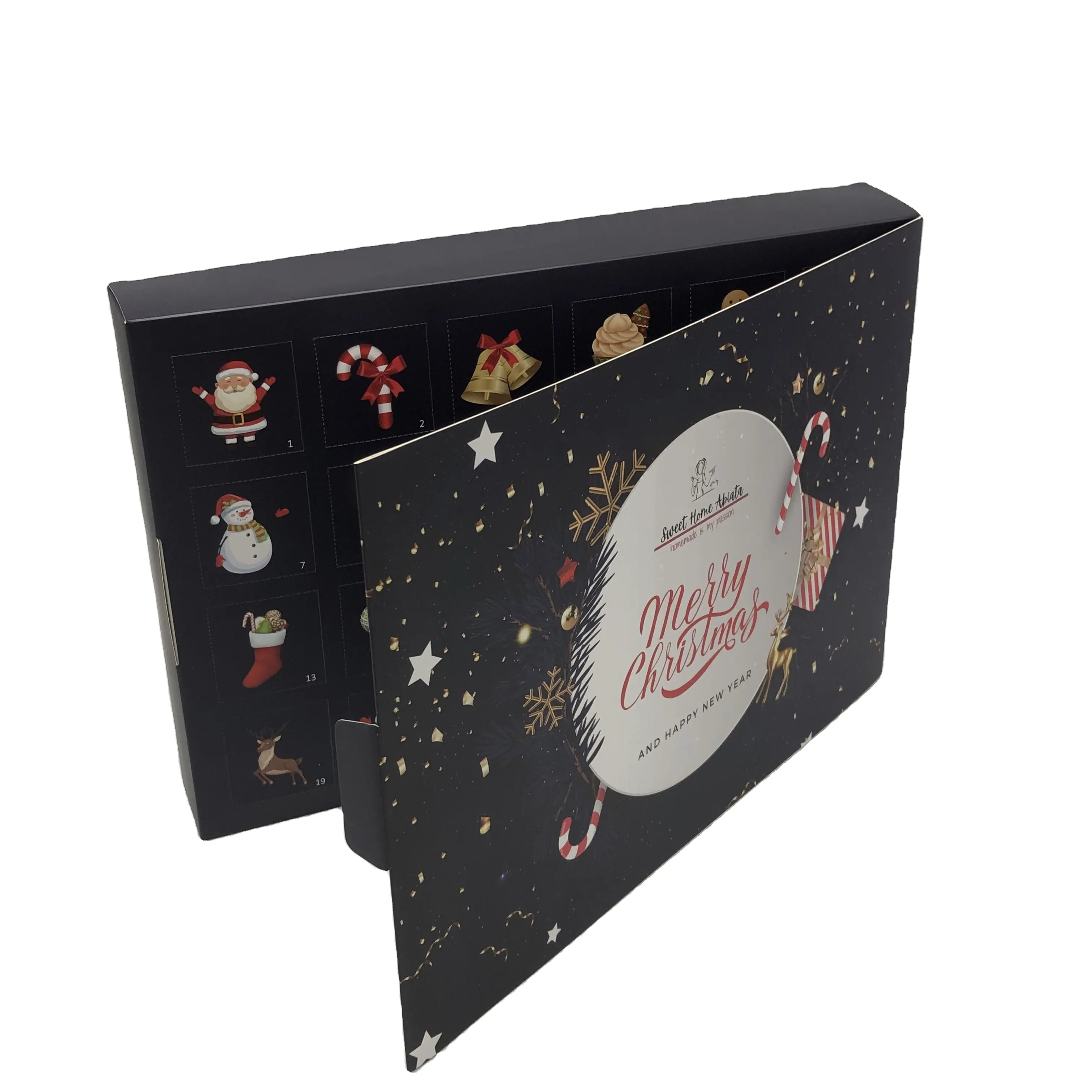 クッキーチョコレートを包装するためのクリスマスペーパーギフトボックスアドベントカレンダーボックス