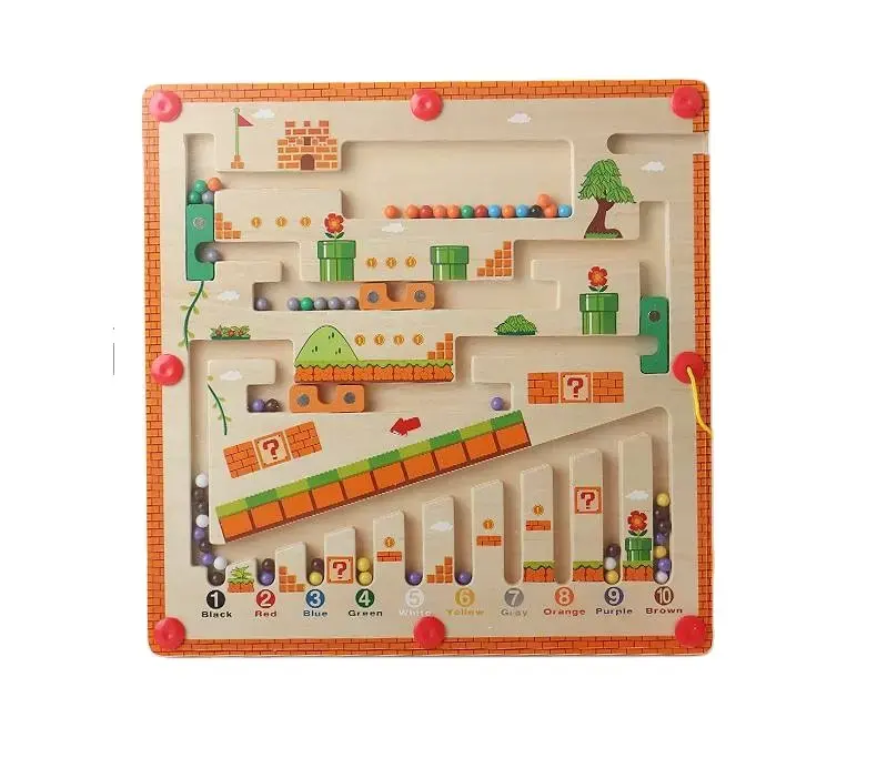 ET Hot Selling Wooden Magnetic Maze Puzzle For Kids Magnetic Toy Kindergarten Toys Educational Magnetic Color And Number Maze