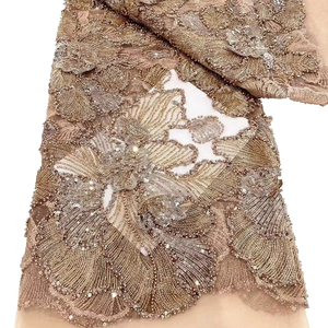 New Hot Bán vàng Dubai thanh lịch handmade đính cườm ren sang trọng pháp ren với sequins vải cho đám cưới cho Đảng - Product Image 1