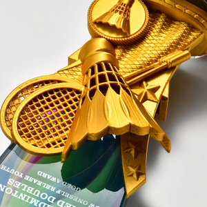 Cúp cầu lông in 3D vàng bạc đồng năm 2025, in màu toàn phần, cúp pha lê, đế gỗ - Product Image 4