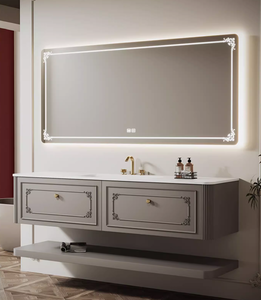 Meuble de salle de bain à vasque intégré en céramique de style crème française <span class=keywords><strong>armoire</strong></span> de salle de bain personnalisée en bois massif contreplaqué <span class=keywords><strong>avec</strong></span> <span class=keywords><strong>miroir</strong></span> - Product Image 2