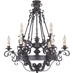 אמריקאי וילה חדר מדרגות גדול נברשת ברזל מנורת נר ברזל רטרו עליית גג תלייה ארוכה נברשת - Product Image 3