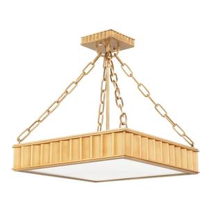 Lustre suspendu moderne de luxe en laiton cannelé carré |   Éclairage opulent pour salle de banquet d'hôtel et hall d'accueil haut de gamme - Product Image 1