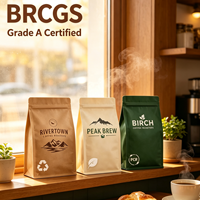 Sacs à café personnalisés en papier kraft de qualité alimentaire, scellés sur 8 côtés, résistants à l'humidité, recyclables, à fond plat avec fermeture éclair, 250g 500g
