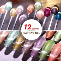 JTING Gel Ongles Effet Œil de Chat Perle Diamant, Collection 12 Couleurs, OEM Marque Privée, Flacons de Gel Ongles Effet Œil de Chat 15ml, Kit Gel Ongles Effet Œil de Chat