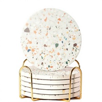 Ensemble de sous-verres en terrazzo, 6 sous-verres en pierre absorbants colorés de style bohème |   Table basse de salon et de chambre à coucher au design moucheté