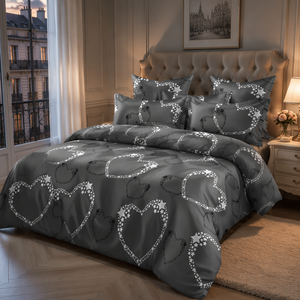 Parure de lit Cœur Étoilé Gris en Polyester pour Dropshipping UE – Linge de Lit Romantique – Stock Pologne - Product Image 6