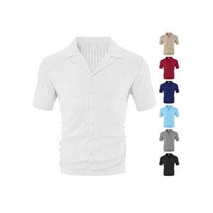 Chemise à manches courtes pour homme, taille européenne, décontractée, respirante, col rabattu, couleur unie, style cardigan d'été - Product Image 4