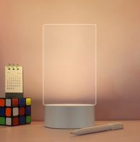 Tableau lumineux LED en acrylique vierge USB pour messages, notes, bricolage, effaçable, lumière de nuit 3D, base rectangulaire, lumière de table créative