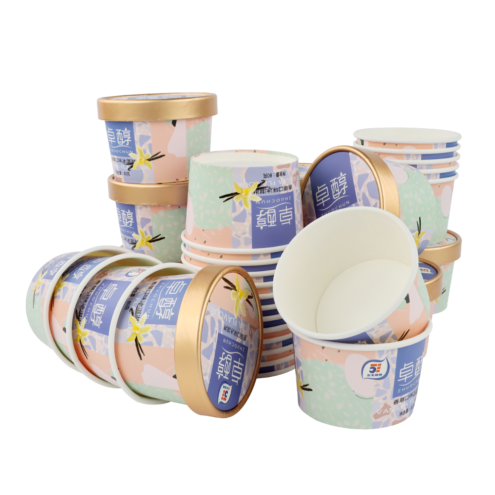 Ice Cream Pe Paper Cup Disposable Paper ice cream yogurt Bowl Custom Printing Lids with your logo